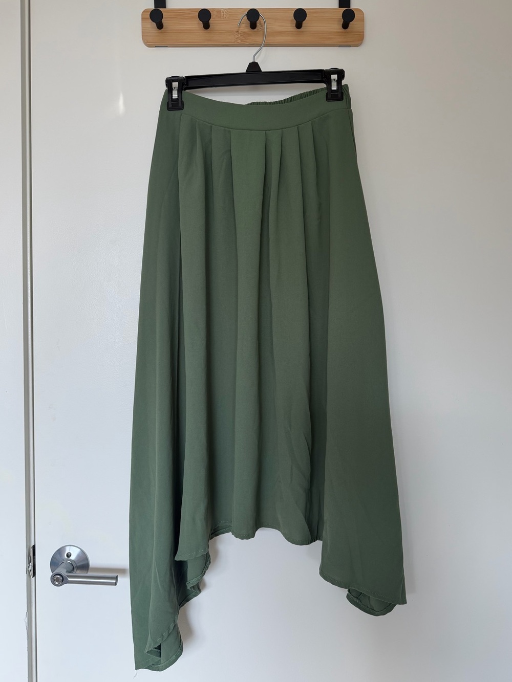 Olive Green Asymmetrical Pleated Maxi Skirt